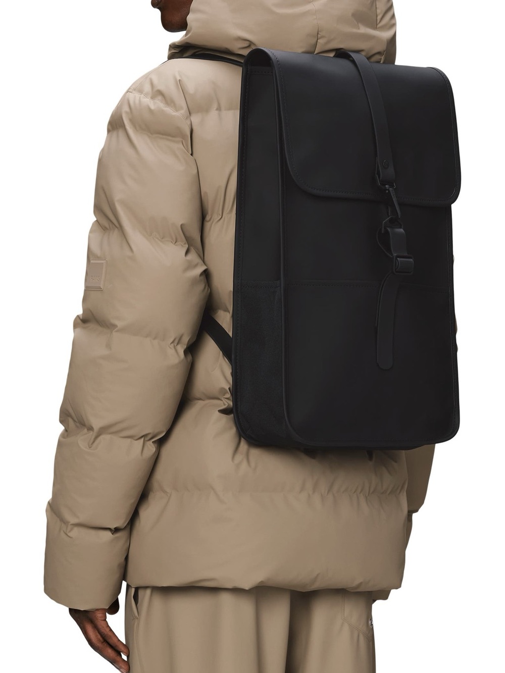 RAINS Unisex Waterproof Black Minimalist Backpack